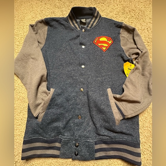 SUPERMAN NEW w/TAG LS Snap jump JACKET BASEBALL STYLE Cotton/Poly Blend MEDIUM - Picture 1 of 12